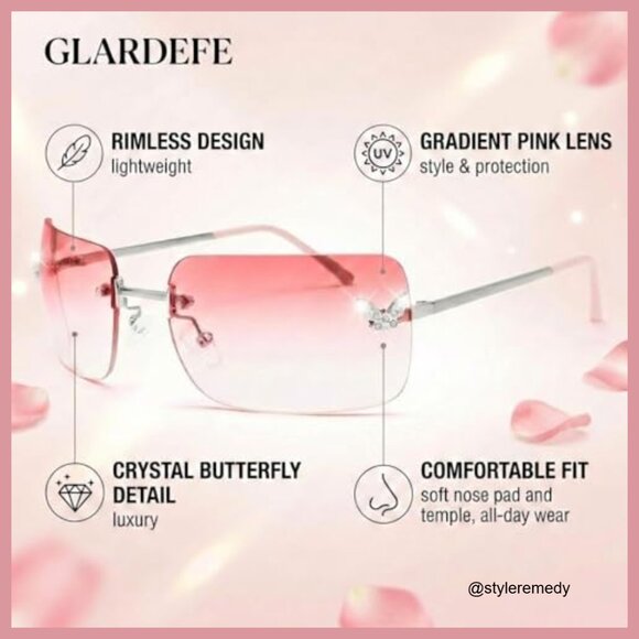 Metal Rimless Rectangular Sunglasses with UV400 Protection - Picture 3 of 7